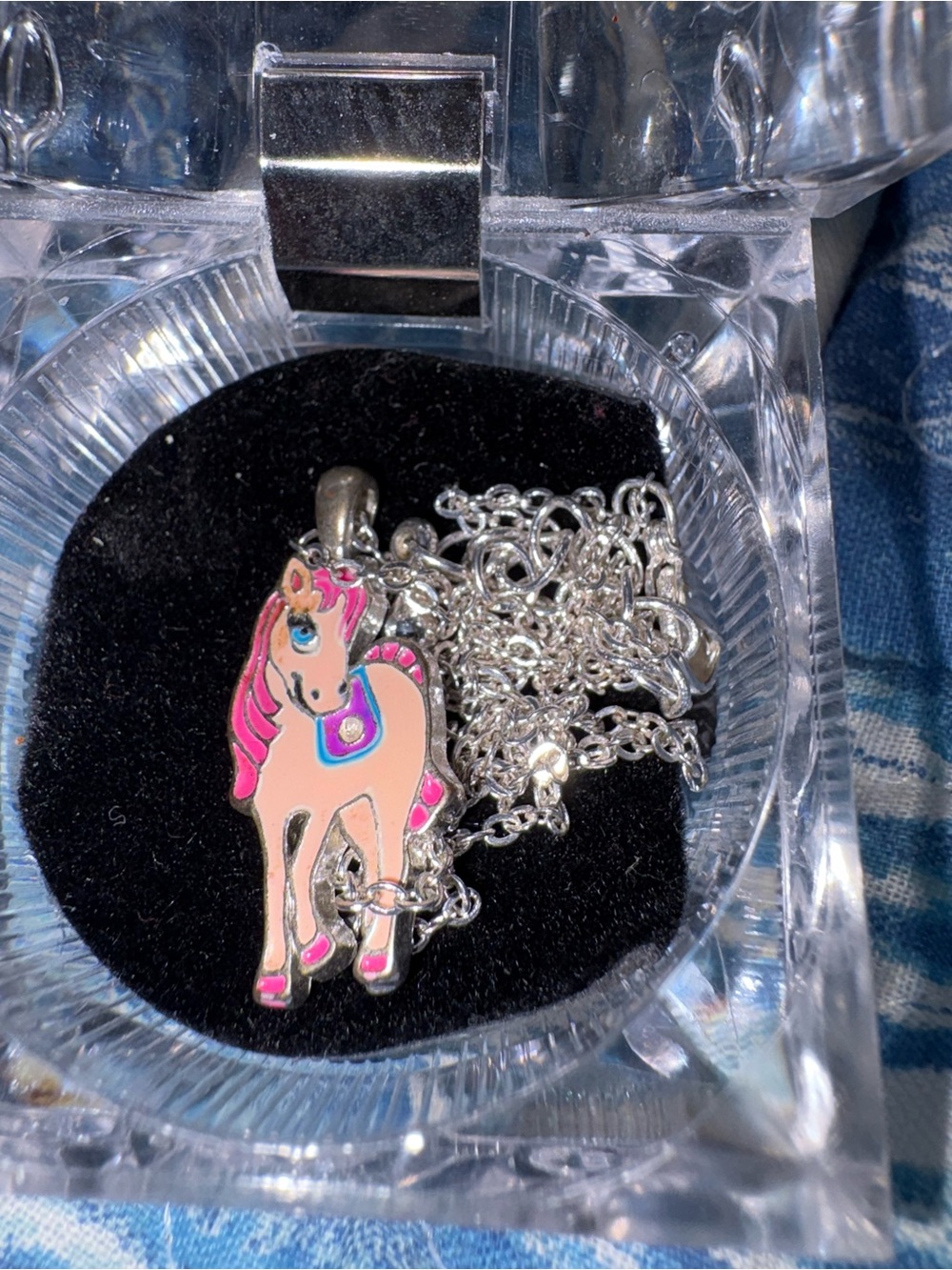 Kids Pink Pony Pendant Necklace with Silver Chain